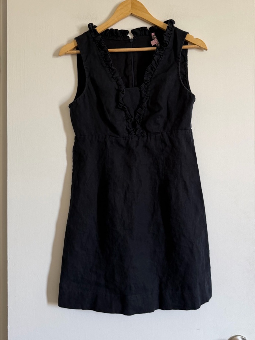 Calypso St Barth Designer Navy Blue Linen Ruffle A-Line Dress size Small - Picture 2 of 7